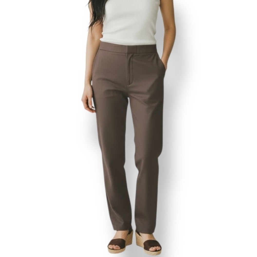 4/$20 Caslon Brown Wide Leg Pants Petite 4P Linen Blend Stretch Cropped Trousers